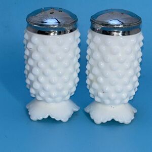 VIntage Fenton white hob nail milk glass salt & pepper shakers mid mod MCM